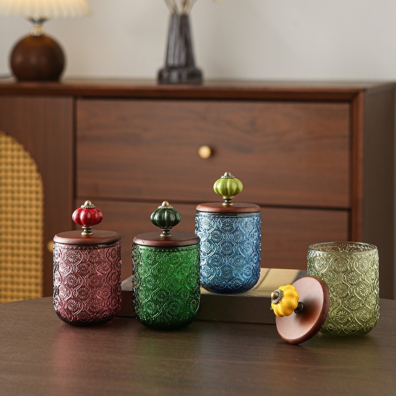 Food Storage Youtube - Retro glass cotton swab storage box,