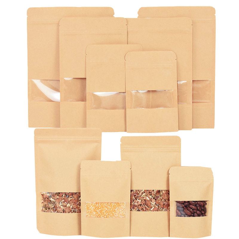 Food Storage Bags Zip Lock Pouch - 20/50pcs Kraft Paper Zip Lock Bags