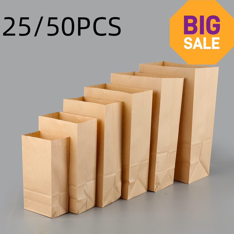 25/50pcs Brown Kraft Paper Bag - Food Storage Of Plants ulasan dan harga