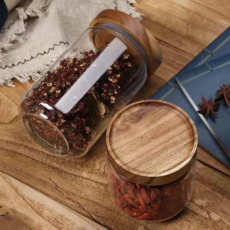 Round Glass Tube Jar Acacia Wo - Food Storage Youtube ulasan dan harga