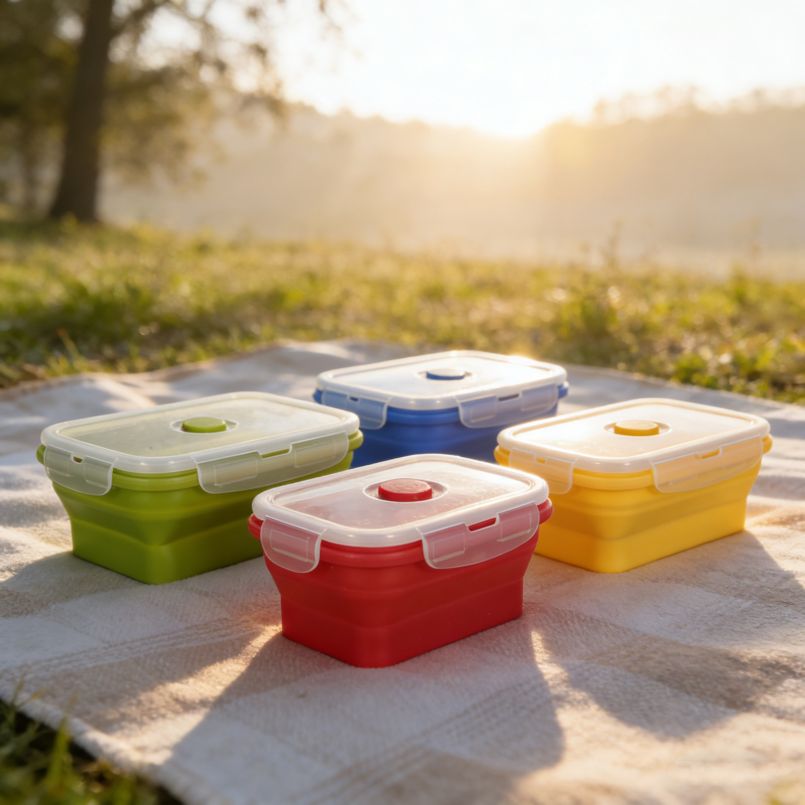 4Pcs Foldable Silicone Lunch B - Food Storage Camping ulasan dan harga