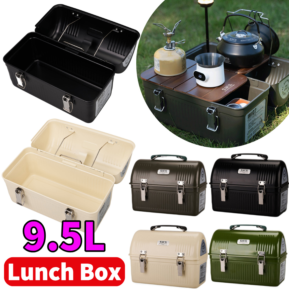 9.5L Vintage Metal Lunch Box w - Food Storage Camping ulasan dan harga